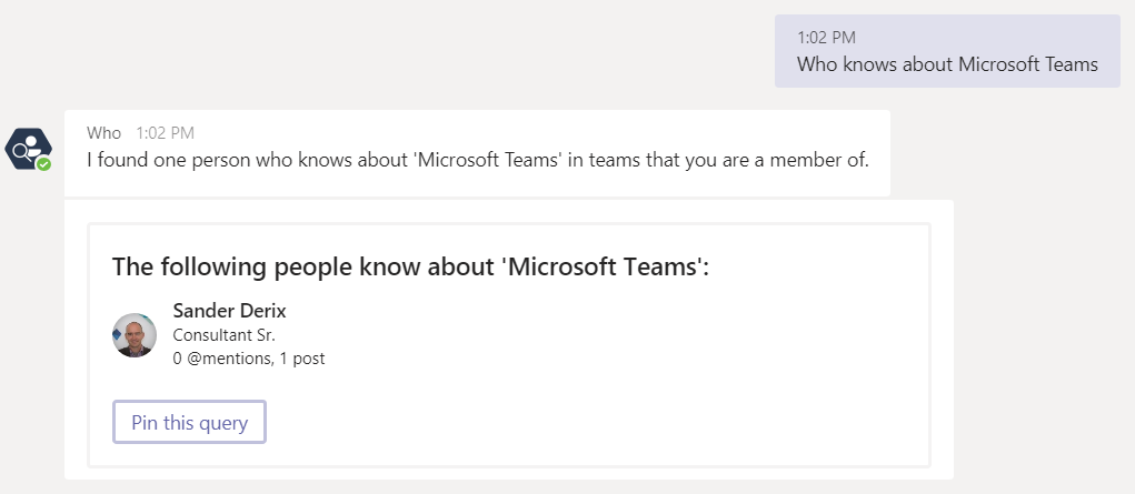 Who - bot: Who knows about Microsoft Teams