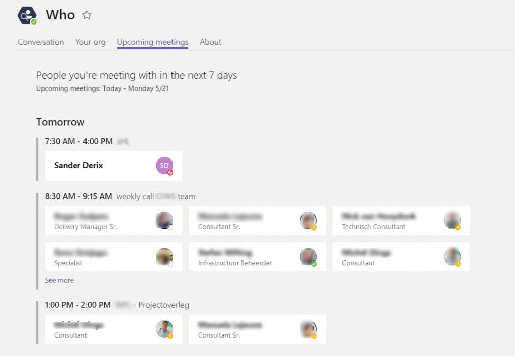 Who bot - Upcoming meetings tab