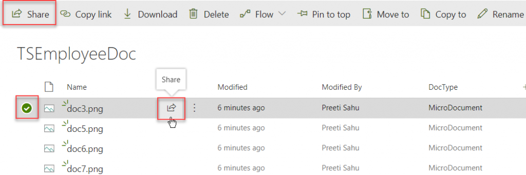 Share feature in modern sharepoint library