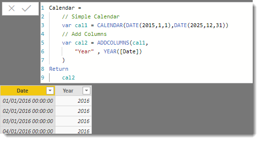 Calendar with Year column