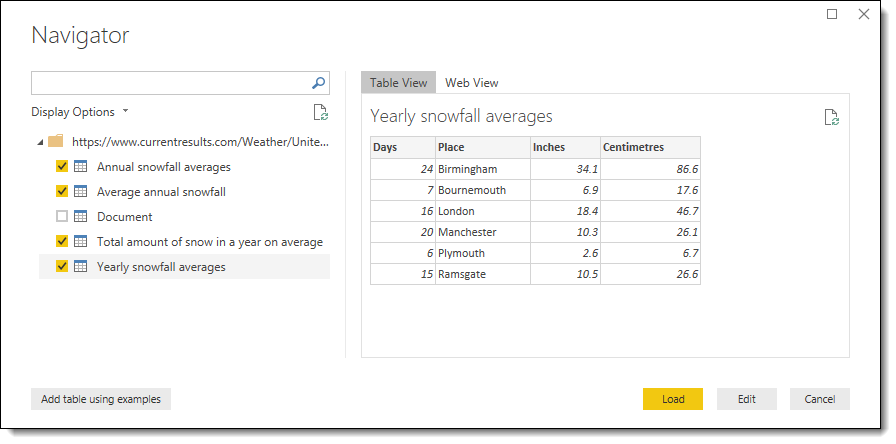 Selecting tables