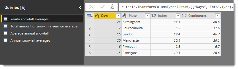 4 queries in power query