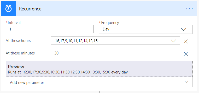 Recurrence trigger configured for a daily schedule